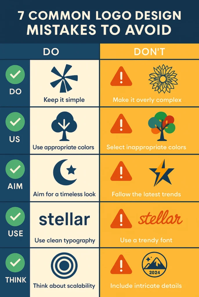 Infographic showing 7 common logo design